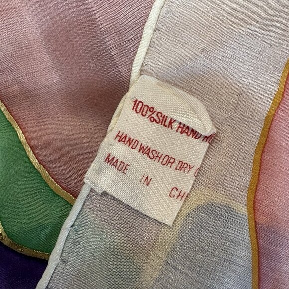 Vintage Silk Handpainted Scarf Watercolor Hand rolled Pastel - Picture 4 of 11